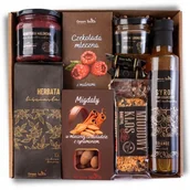 Zestawy upominkowe - ZESTAW PREZENTOWY kosz słodycze herbata migdały syrop miód konfitura box - miniaturka - grafika 1