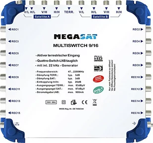 Megasat Multiswitch 9/16 + zasilacz MS0916MEGSAT - Rozgałęźniki i multiswitche do TV-SAT - miniaturka - grafika 1
