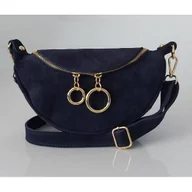 Torebki damskie - Włoska zamszowa listonoszka, nerka Vera Pelle złote okucia kółka Granatowa LN633BS - miniaturka - grafika 1