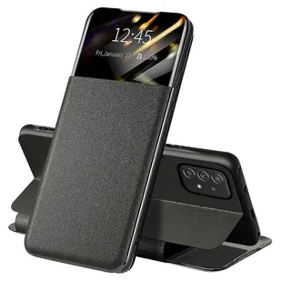 Dla Samsung Galaxy A52 4G / 5G / A52s 5G View Window Odporne na upadki skórzane etui na telefon ze stojakiem na kartę Czarny - Etui i futerały do telefonów - miniaturka - grafika 1