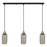 Lampy sufitowe - Lampa wisząca potrójna ażurowa na listwie czarno złota - miniaturka - grafika 1