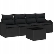 Sofy ogrodowe - vidaXL Zestaw 5 sztuk Sof Ogrodowych z Poduszkami Czarny Polirattan, 2-osobowa Sofa Ogrodowa z Poduszkami Czarny Polirattan - miniaturka - grafika 1