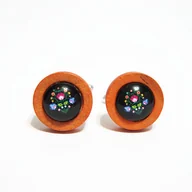 Spinki do mankietów i krawatów - Folk czarne - drewniane spinki do mankietów, red - miniaturka - grafika 1