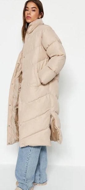 TRENDYOL DAMSKA KURTKA PUCHOWA BEŻOWA DŁUGA L Y5D