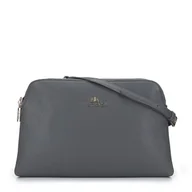 Torebki damskie - Damska listonoszka skórzana dwukomorowa klasyczna szara - miniaturka - grafika 1