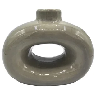 Świecznik stołowy nowoczesny ceramiczny brązowy okrągły - Świeczniki - miniaturka - grafika 1