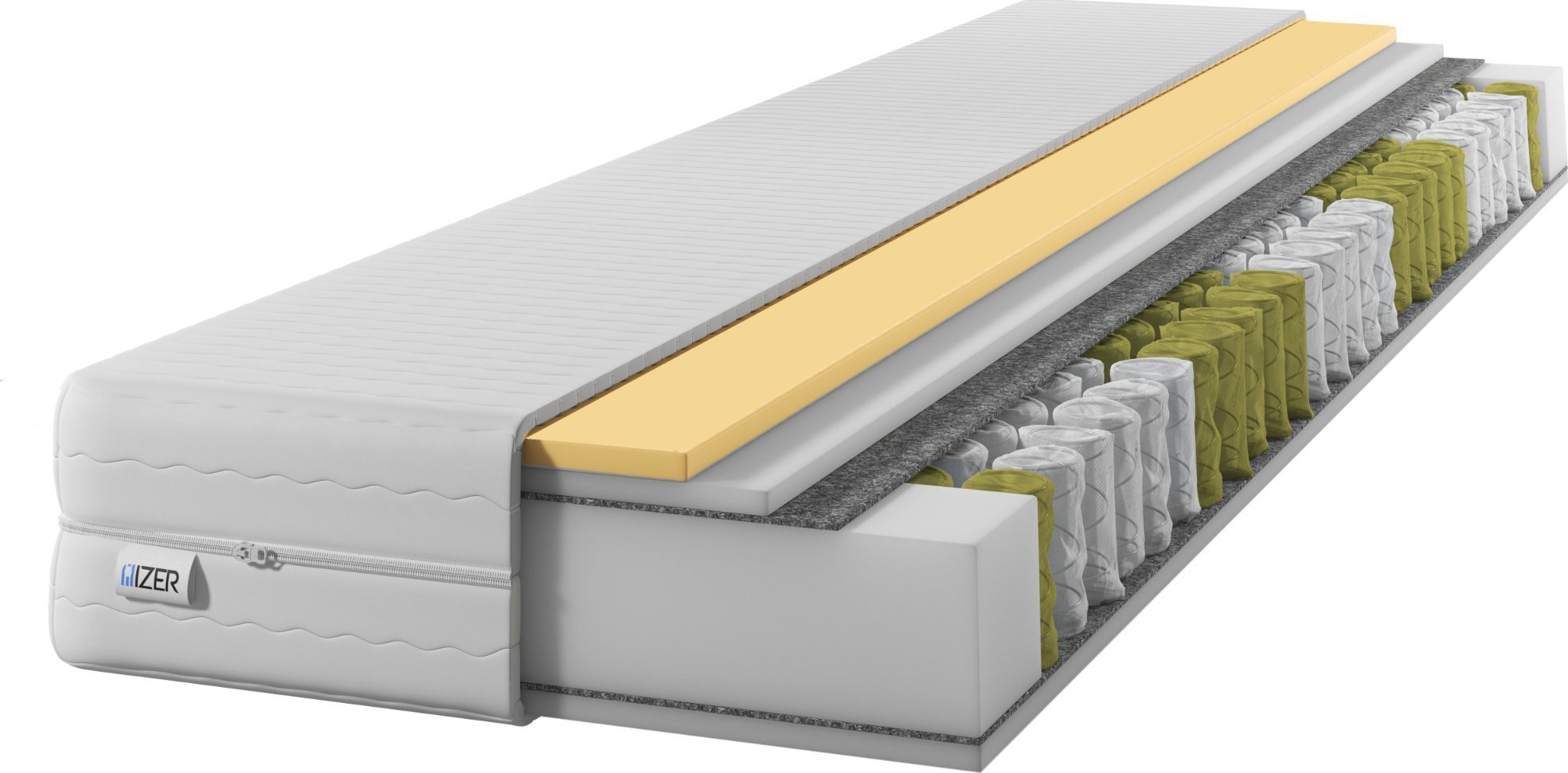 Materac IZER 120x190 Visco Memory Dwustronny H2/H3 7 stref Rdzeń ze sprężyn kieszeniowych Pikowany pokrowiec Materac sprężynowy