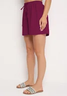 Spodenki damskie - Ciemnofioletowe Luźne Szorty z Wysokim Stanem i Gumką w Pasie Vimarias - miniaturka - grafika 1