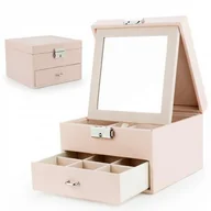 Pudełka i szkatułki - Szkatułka Kuferek Etui Organizer Na Biżuterię Różowa Pd148R - miniaturka - grafika 1