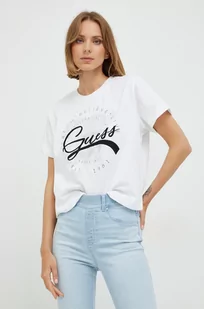 Guess t-shirt bawełniany kolor biały - Koszulki sportowe damskie - miniaturka - grafika 1