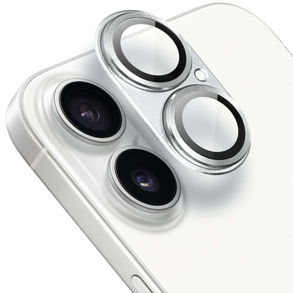 Metalowa osłona na cały aparat do iPhone 16 Plus, srebrna