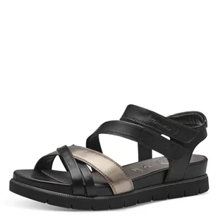 Tamaris Comfort damskie sandały płaskie ze skóry z zapięciem na rzepy, czarny, 38 EU - Moda i Uroda OUTLET - miniaturka - grafika 1