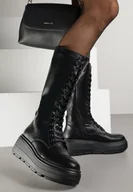 Kozaki damskie - Czarne Sznurowane Kozaki na Platformie w Stylu Grunge Ilovire - miniaturka - grafika 1