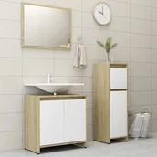 Meble łazienkowe - vidaXL vidaXL 3-częściowy zestaw mebli łazienkowych, biel i dąb sonoma, płyta 8720286166314 - miniaturka - grafika 1
