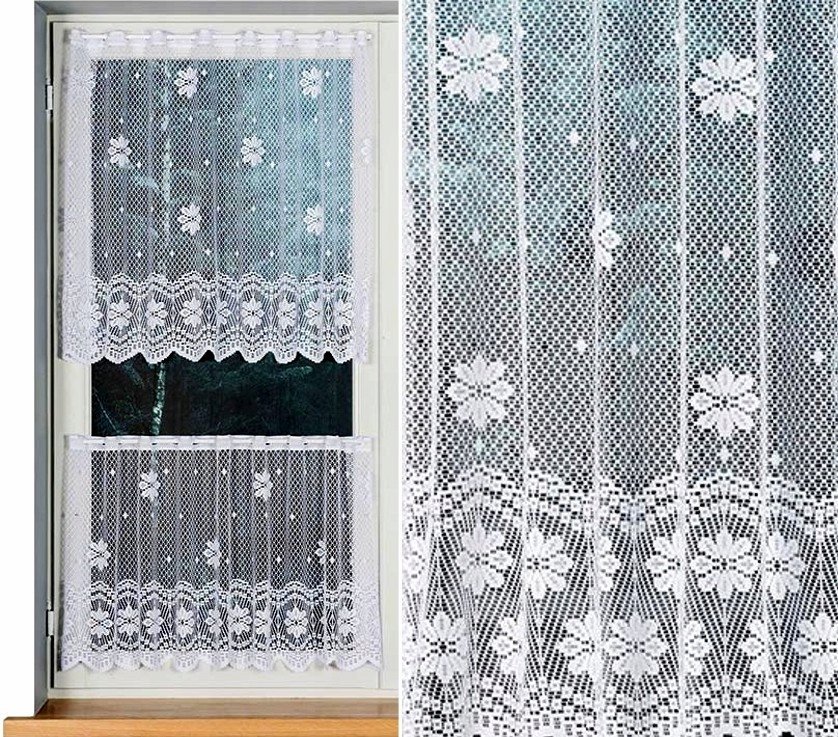 Firana wzór 779031 zazdrostka 300x50cm prosta w kwiaty (z obszyciem)