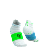 Skarpetki sportowe męskie - COMPRESSPORT Skarpetki do biegania PRORACING SOCKS V4 ULTRALIGHT RUN LOW white/norse blue/neon green - miniaturka - grafika 1