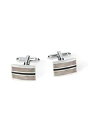 Spinki do mankietów i krawatów - Spinki Srebrne z Czarno-Beżowym Wypełnieniem - miniaturka - grafika 1