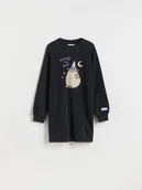 Sukienki i spódniczki dla dziewczynek - Reserved - Sukienka dresowa Pusheen - czarny - miniaturka - grafika 1