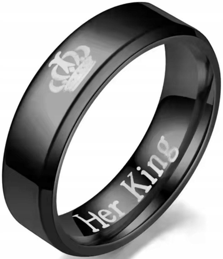 Czarny Pierścień Sygnet Her King Stal Szlachetna Minimalistyczny Nowoczesny