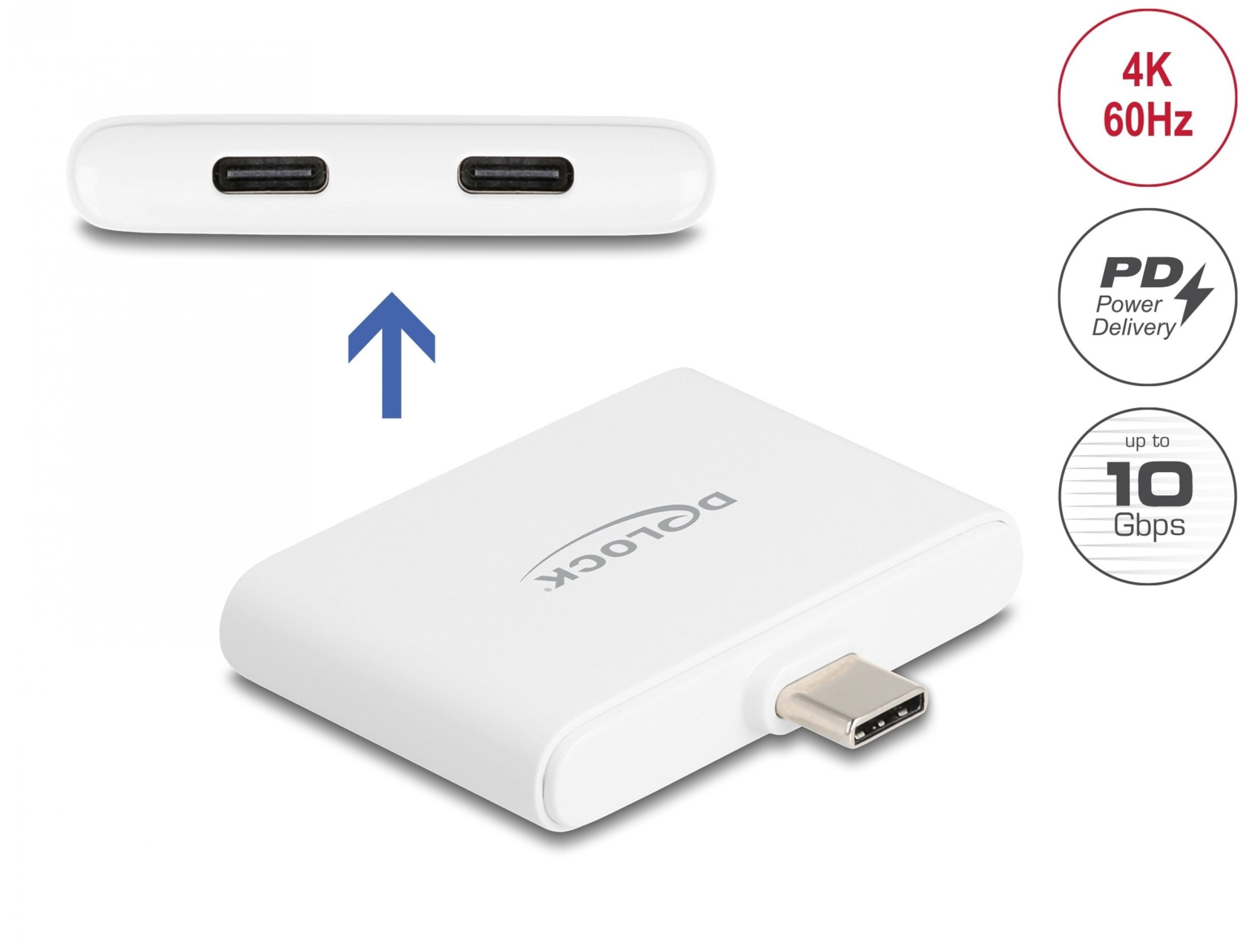 Adapter USB Delock USB Type-C Adapter do USB-C danych 10 Gbps und Video 4K 60 Hz + USB Type-C PD 92 W 61088