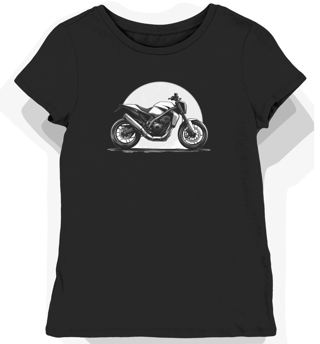 Koszulka damska czarna z motywem eleganckiego motocykla turystycznego XS