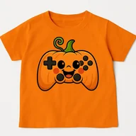Koszulki dla dziewczynek - Pomarańczowa koszulka z dynią w kształcie pada do gier - miniaturka - grafika 1