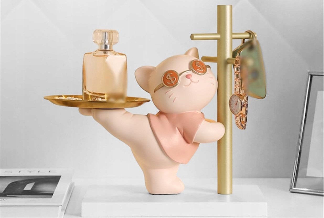 Stojak Na Biżuterię Kot Z Tacką I Wieszakiem 29x27x15 CM Organizer