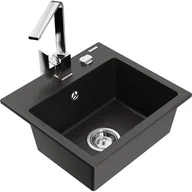 Zlewozmywaki z baterią - Mexen Milo zlewozmywak granitowy 1-komorowy z baterią kuchenną Rita, czarny/złoty metalik - miniaturka - grafika 1