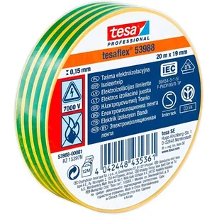 Taśma izolacyjna PVC do zastosowań elektrycznych 20 m x 19 mm zielono-żółta tesa - Taśmy izolacyjne i naprawcze - miniaturka - grafika 1