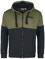 Bluzy męskie - Lonsdale Męska bluza z kapturem z zamkiem błyskawicznym, normalny krój, LUCKLAWHILL, Olive/Black/White, 3XL - miniaturka - grafika 1