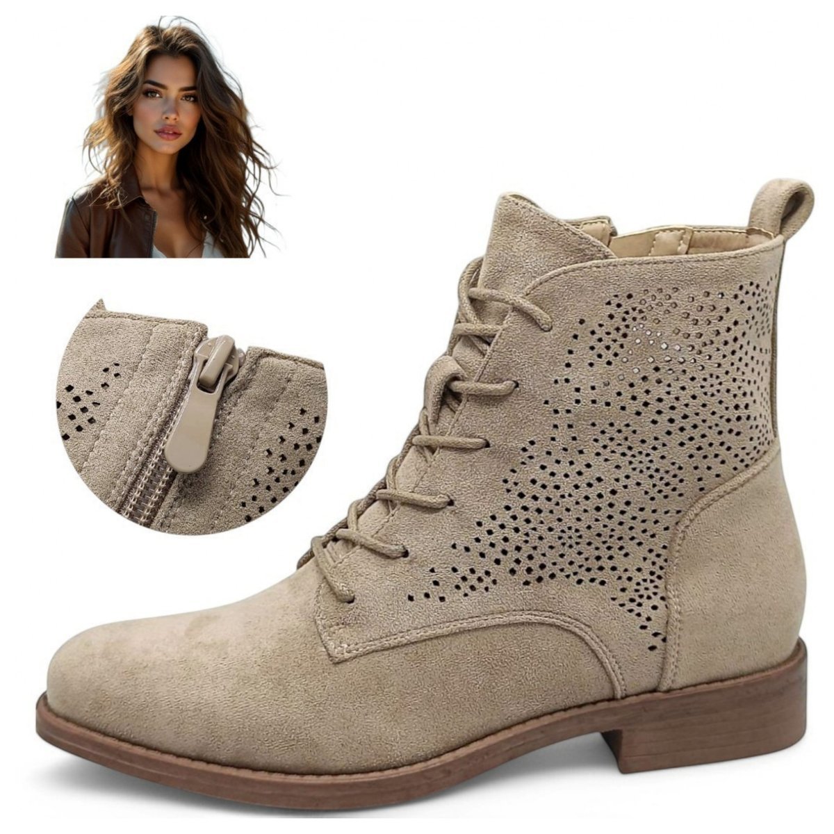 Damskie Ażurowe Botki Wiosna Lato Zamek Oddychające Kowbojki S.Barski 37