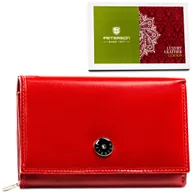 Portfele - Czerwony klasyczny portfel damski średni PETERSON skóra naturalna rozbudowany na karty pudełko prezentowe ochrona RFID - miniaturka - grafika 1