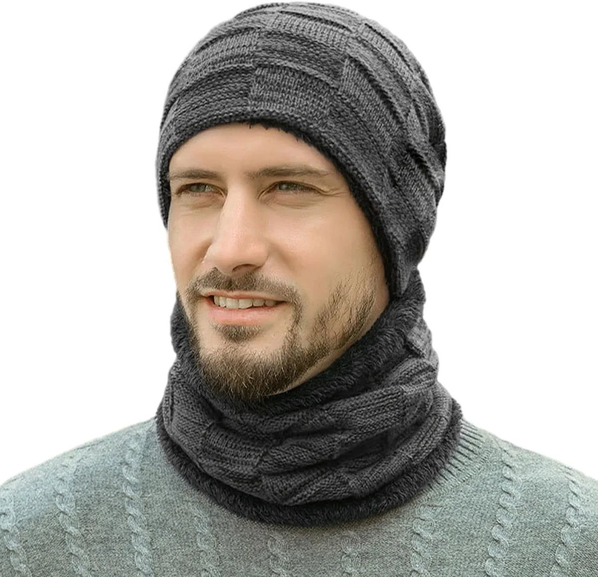 ZESTAW ZIMOWA CZAPKA I SZALIKI DZIANIOWE Z PLUSZEM CZARNE