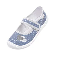 Kapcie damskie - Dziewczęce kapcie w groszki z nadrukiem niebieskie - miniaturka - grafika 1