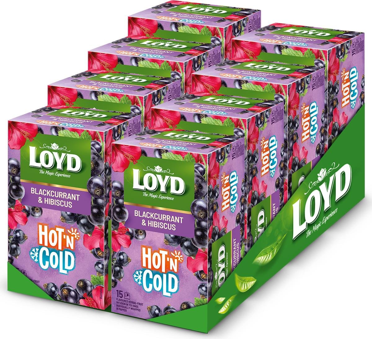 Loyd Hot’N Cold - Porzeczka i Hibiskus - Zestaw 8 Sztuk - Ekspresowa Herbata Owocowa na Zimno i Ciepło, Cold Brew, Torebki Pakowane Pojedynczo
