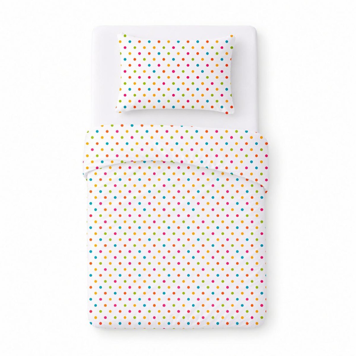 Pościel bawełniana dziecięca 100x135 biała w kolorowe kropki, dziecięcy nowoczesny - COTTON HOME KIDS