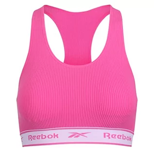 Koszulki i topy damskie - Reebok Damski bezszwowy prążkowany top ze zdejmowanymi podkładkami, bez fiszbin wycięty tył w różowym biustonoszu sportowym, różowy, S - grafika 1