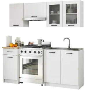 Mały komplet białych mebli kuchennych z witryną 180 cm - Vivienne - Meble kuchenne - miniaturka - grafika 1