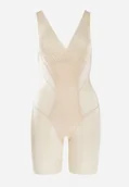 Body - Beżowe Modelujące Body z Kopertowym Dekoltem i Koronką Tivas - miniaturka - grafika 1