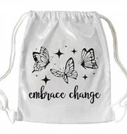 Plecaki worki - WOREK PLECAK Brokatowy Srebrny Na Prezent Delikatne EMBRACE CHANGE Wzory - miniaturka - grafika 1