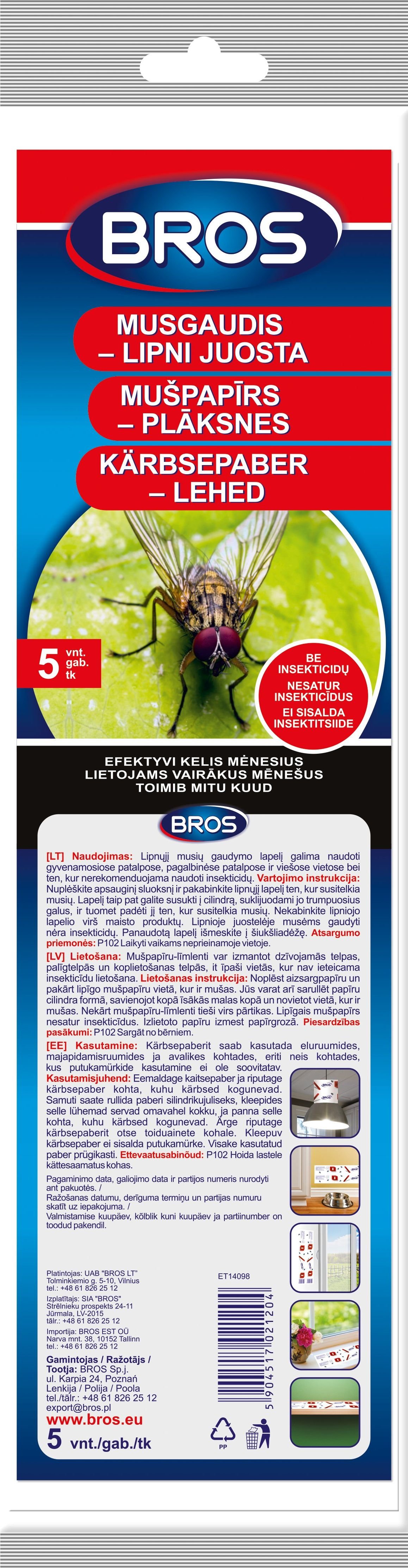 Bros Lepka taśma - muchówka 5 vnt.