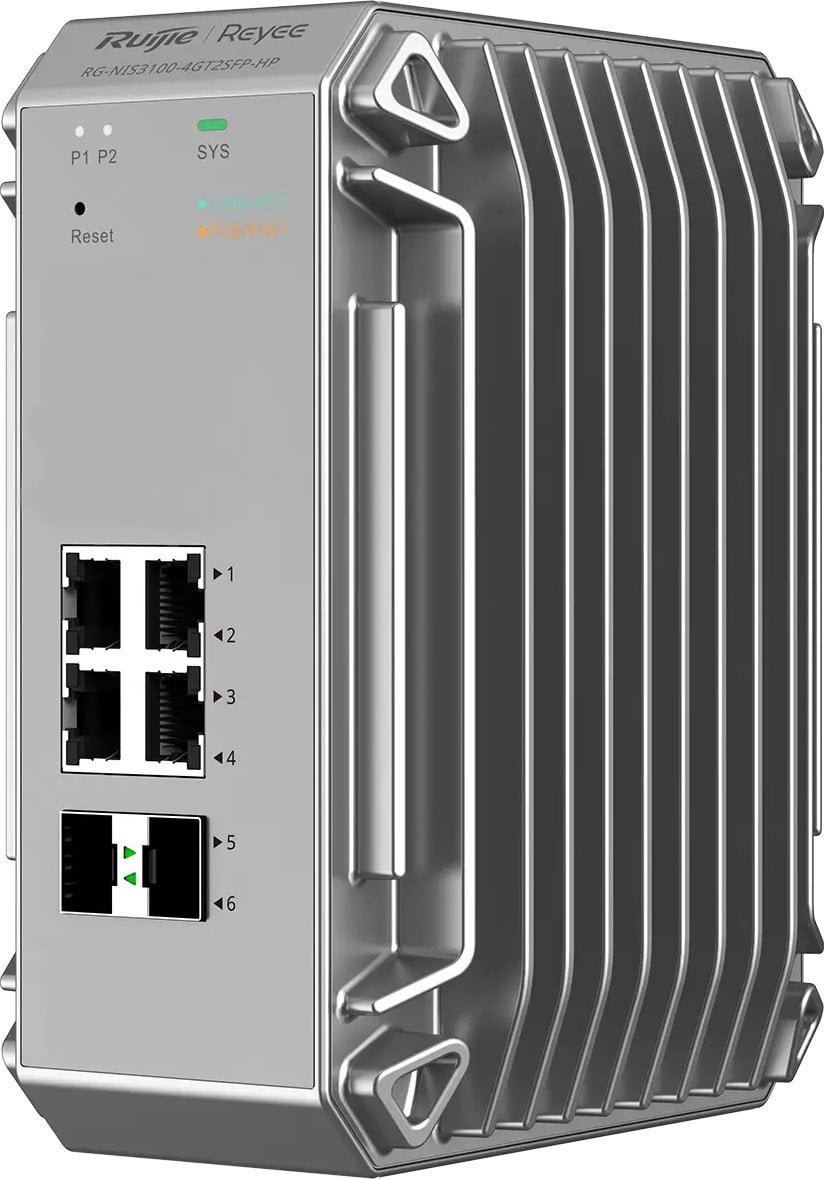 Ruijie Reyee RG-NIS3100-4GT2SFP-HP| Switch zarządzalny przemysłowy, 6 portów, 4xGE, 4xPoE, 120W, 2xSFP, L2, Cloud 6971693276741