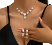 Zestawy biżuterii dla kobiet - Zestaw Kolczyki Naszyjnik Ślub Srebrny Cyrkonie Kryształy Elegancki B30 - miniaturka - grafika 1