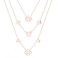 Naszyjniki - Naszyjnik damski z trzech łańcuszków, motylek i kwiaty, różowe złoto - Manoki - miniaturka - grafika 1