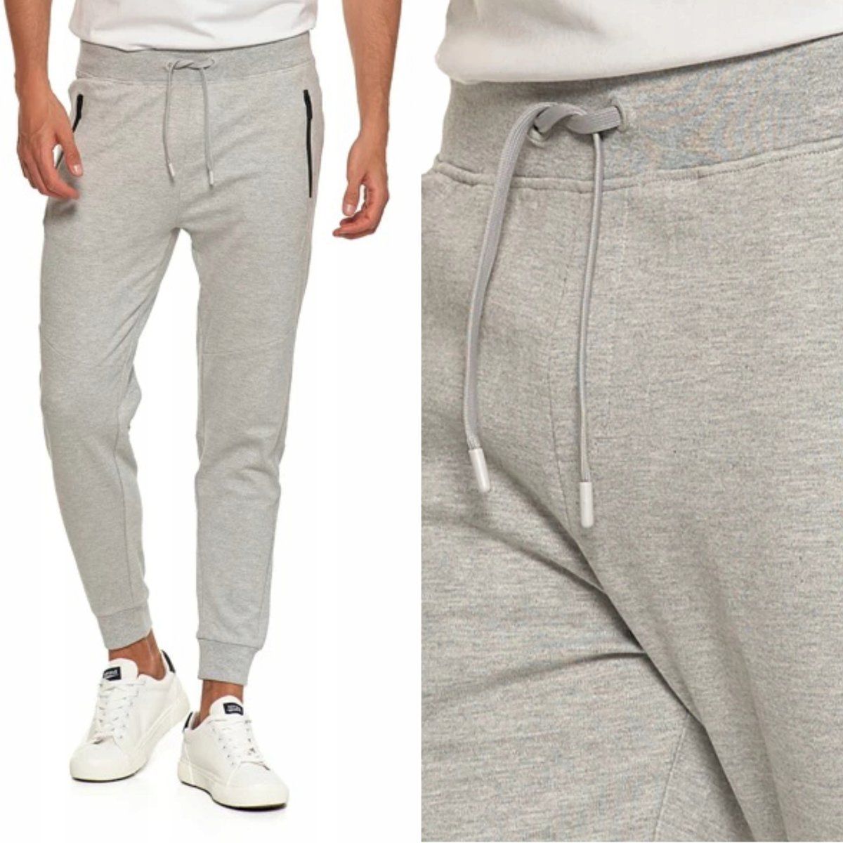 SPODNIE DRESOWE BAWEŁNIANE MĘSKIE KLASYCZNE JOGGERY Z KIESZENIAMI MORAJ XXL LIGHT GREY MELANGE