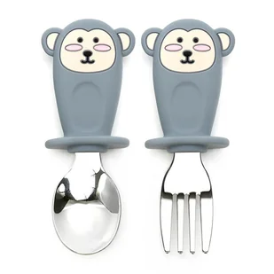 Pierwsze Sztućce Małpka Łyżeczka i Widelec [Kolor Szaroniebieski] - Sztućce dla dzieci - miniaturka - grafika 1