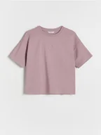 Koszulki dla dziewczynek - Reserved - Bawełniany t-shirt z haftem - fioletowy - miniaturka - grafika 1