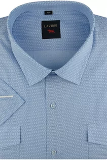 Koszule męskie - Duża Koszula Męska Codzienna Bawełniana Przewiewna Casual niebieska w kropki z krótkim rękawem Duże rozmiary Laviino N700 - grafika 1