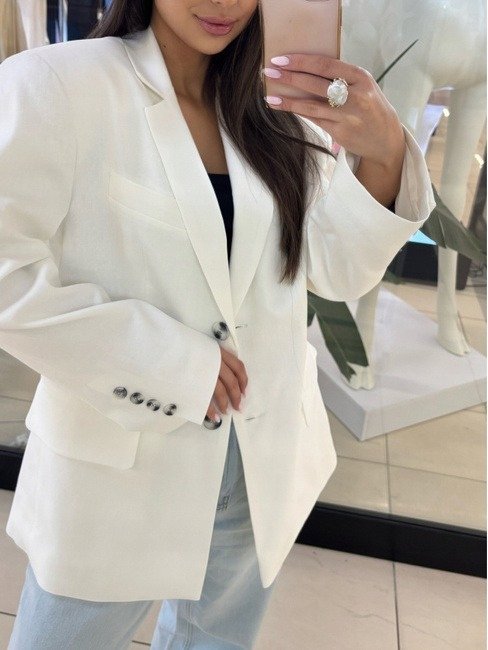 Marynarka damska EMO M L 38 40 Tencel Len elegancka lekka śmietankowa Lato