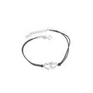 Biżuteria dla dzieci - Srebrna bransoletka 925 Połączone Serca czarny sznurek - miniaturka - grafika 1